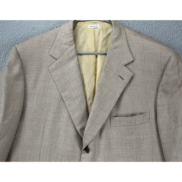 Brioni Blazer Men 46R Beige Houndstooth Wool Silk Blend Sport Coat Mede In Italy